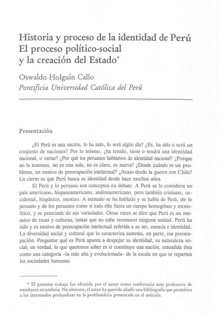 Historia y proceso de la identidad de Perú