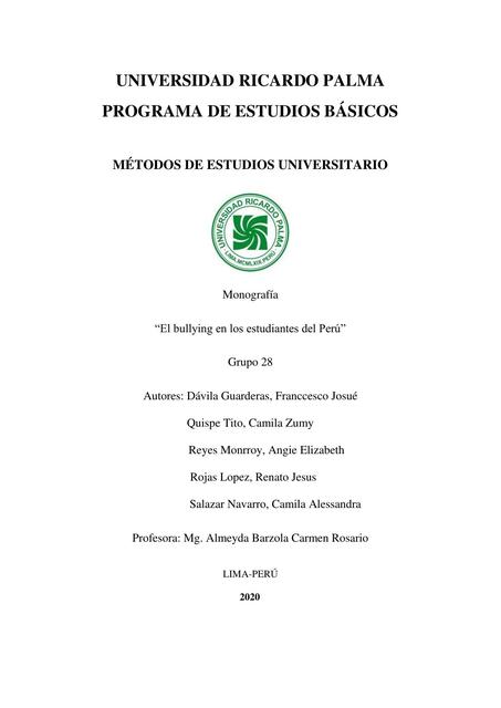 Monografía: El bullying en los estudiantes del Perú