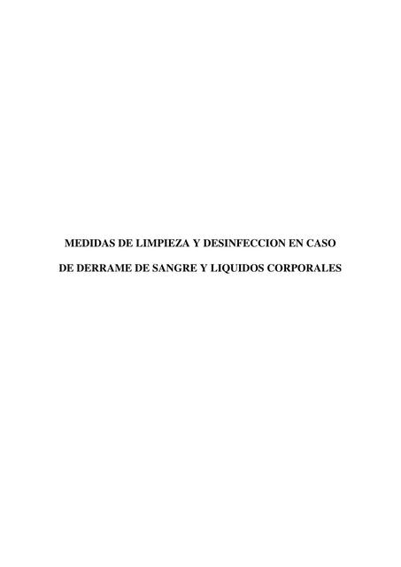 Medidas de Limpieza y Desinfección en Caso de Derrame de Sangre y Líquidos Corporales