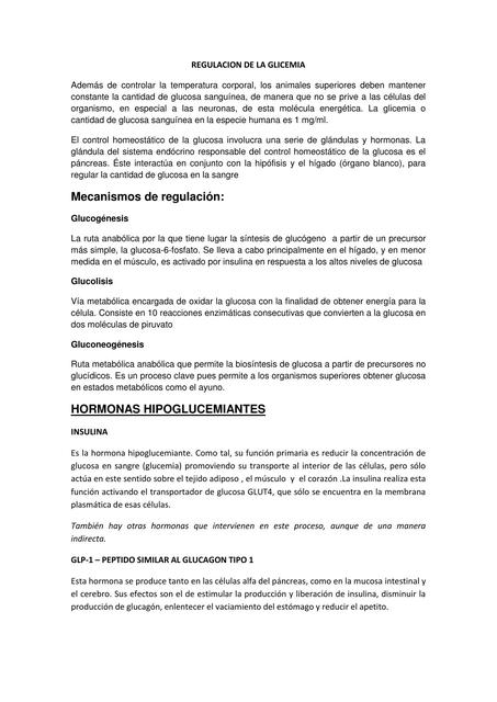 Regulación de la Glicemia