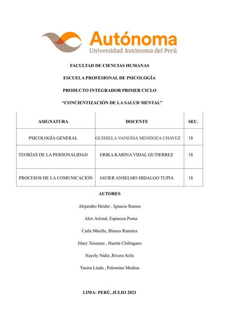 CONCIENTIZACIÓN DE LA SALUD MENTAL 