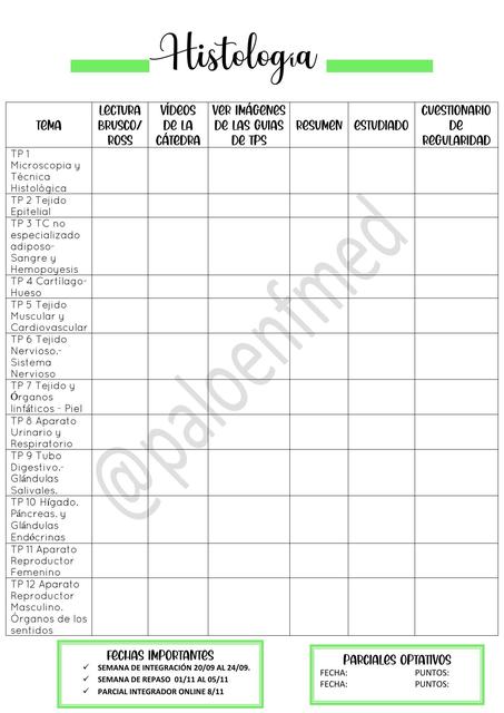 Planner de Histología