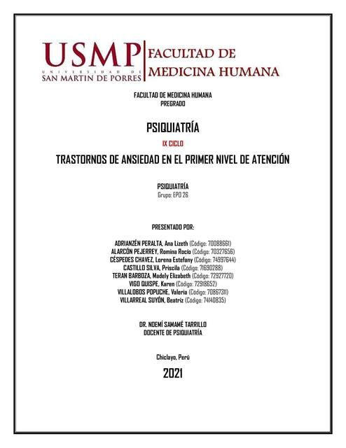 Trastornos de Ansiedad en el Primer Nivel de Atención 