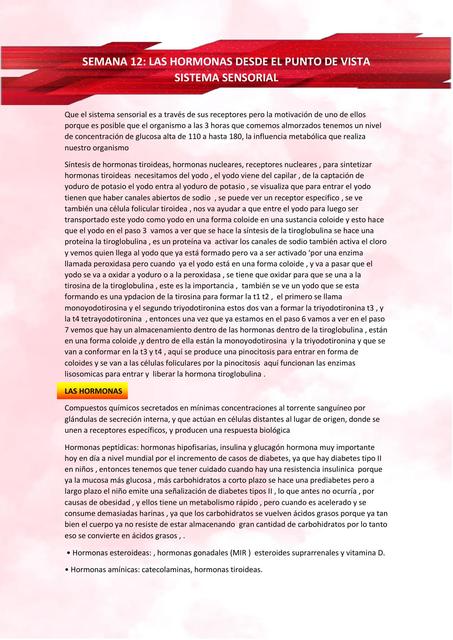 HORMONAS DESDE EL PUNTO DE VISTA  SISTEMA SENSORIAL - BIOQUIMICA