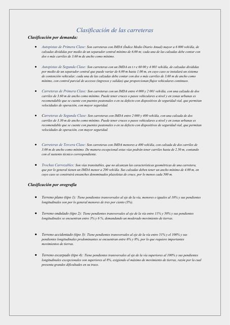 Clasificación de las Carreteras