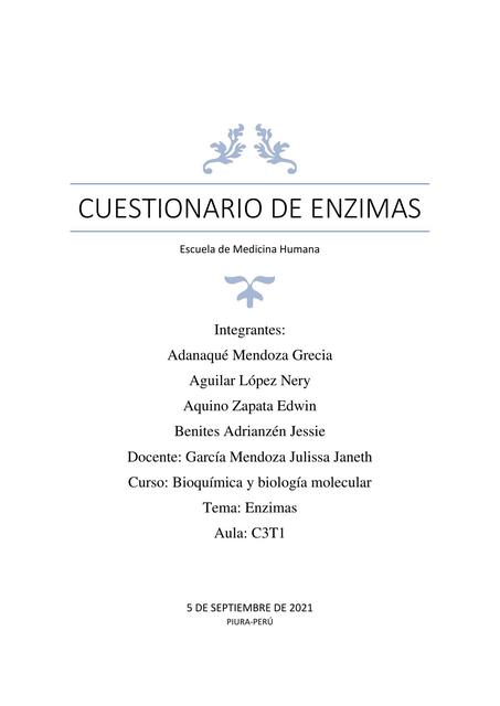 Cuestionario de enzimas 