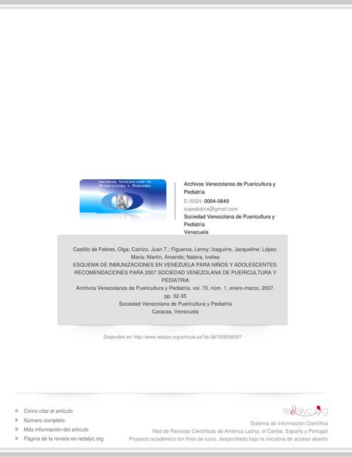 Esquema de Inmunizaciones en Venezuela para Niños y Adolescentes