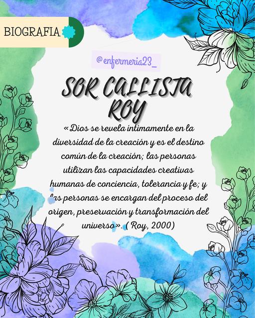 BIOGRAFIA SOR CALLISTA ROY