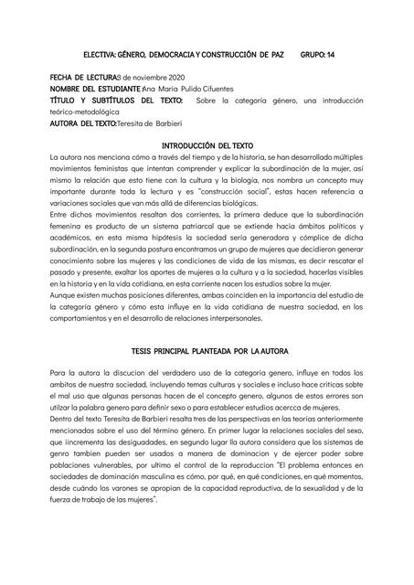 Analisis lectura Teresita de Barbieri