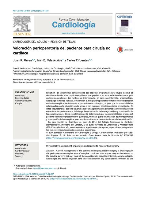 Evaluación Preanéstica Paciente Cardiopata