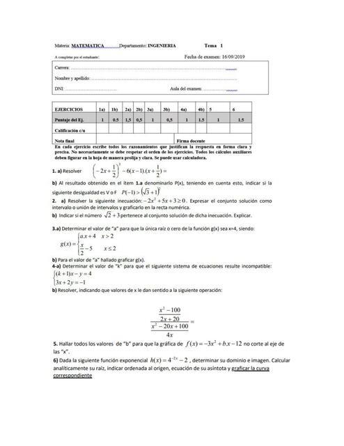 Matemática examen resuelto