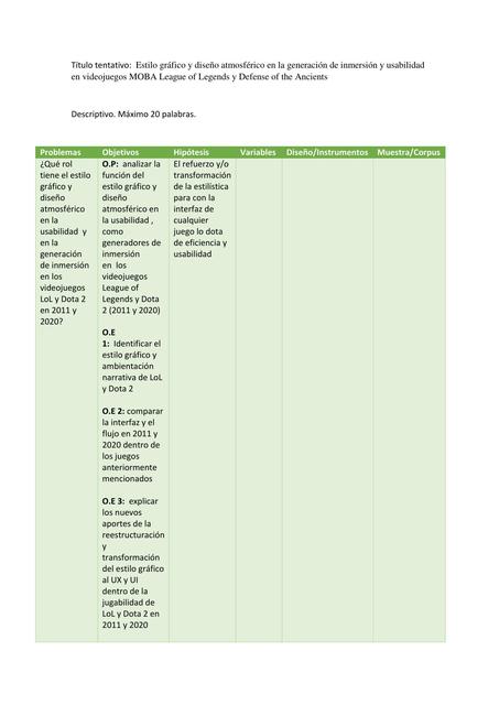 Matriz de consistencia para un tesis de Diseño