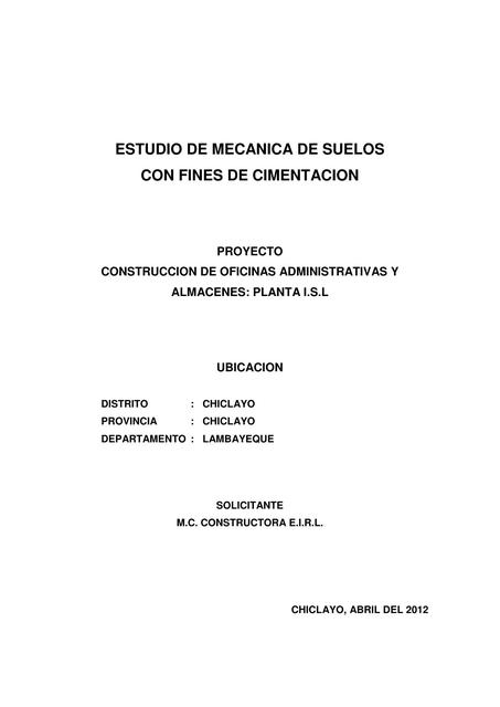 Estudio de Mecánica de Suelos con Fines de Cimentación 