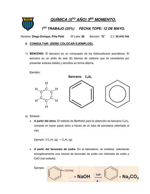 Trabajo de Química - 3° Lapso (5° año)