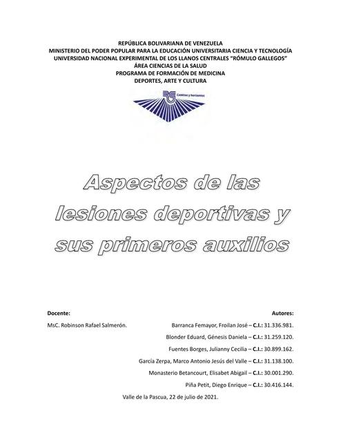 Aspectos de las Lesiones Deportivas y sus Primeros Auxilios