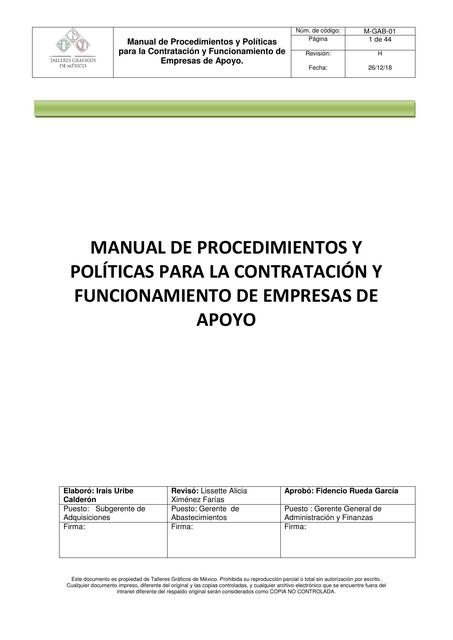 MANUAL DE PROCEDIMIENTOS Y POL TICAS PARA LA CONTRATACI N Y 