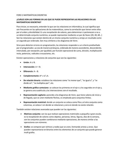 Foro 2 Matemáticas Discretas