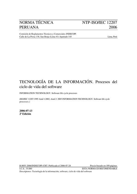 Proceso Del Ciclo De Vida Del Software - Ntp-Iso Iec 12207