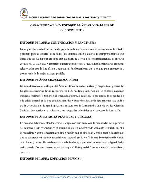 Caracterización y Enfoque de Áreas de Saberes de Conocimineto