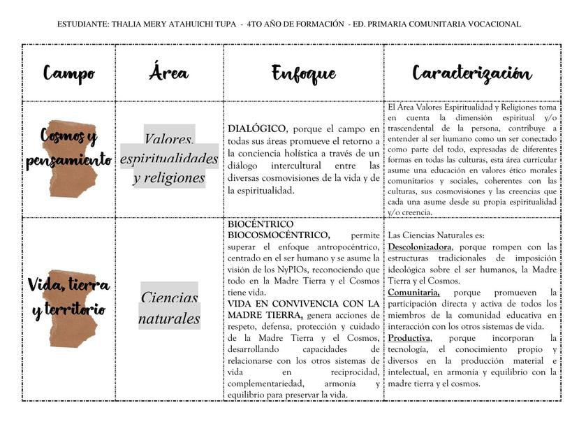 Enfoque y Caracterización de los Campos y Áreas de Saberes y
