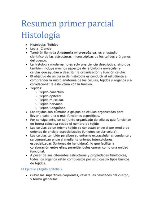 Resumen primer parcial Histología 