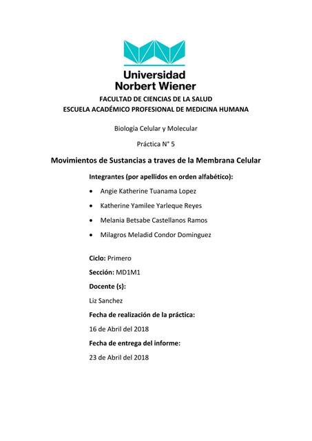 Movimientos de Sustancias a traves de la Membrana Celular