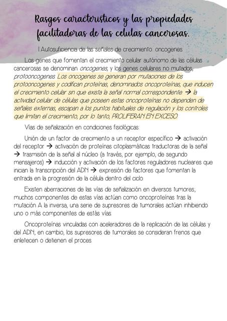 Rasgos característicos y las propiedades facilitadoras de las células cancerosas