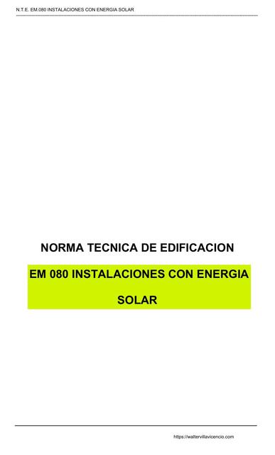 Norma Técnica de Edificación EM 080 Instalaciones con Energía Solar