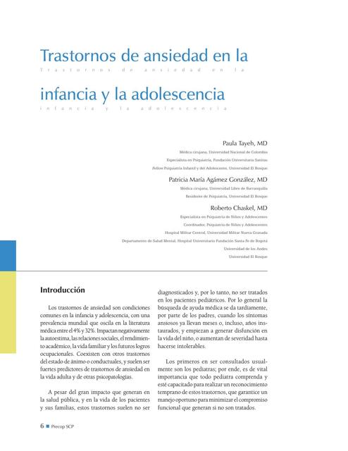 Trastornos de ansiedad niño y adolescente 