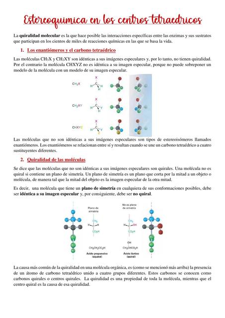 Estereoquímica en los centros tetraédricos