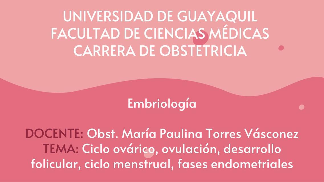 Ciclo Ovárico, Ovulación, Desarrollo Folicular, Ciclo Menstrual, Fases Endometriales 