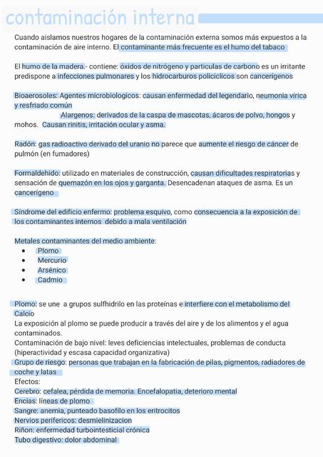 Contaminación del aire interno