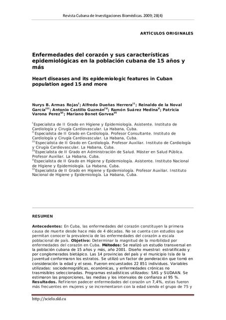 Enfermedades del Corazón y sus Características Epidemiológicas en la Población Cubana de 15 años y más