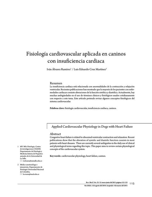 Fisiología Cardiovascular Aplicada en Caninos con Insuficiencia Cardiaca