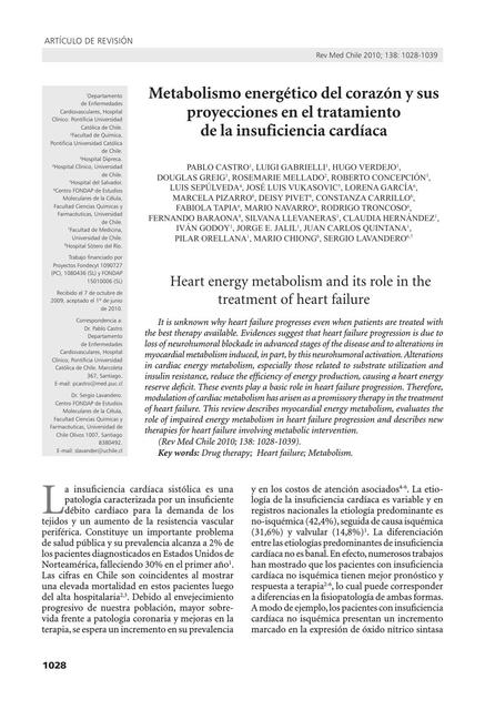 Metabolismo Enegético del Corazón y sus Proyecciones en el Tratamiento de la Insuficiencia Cardíaca