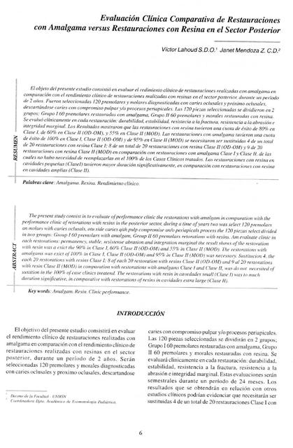 Evaluación clínica comparativa de restauraciones con amalgama versus restauraciones con resina en el sector posterior