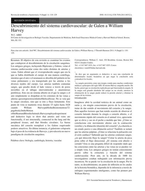 Descubrimiento del sistema cardiovascular: de Galen a William Harvey 