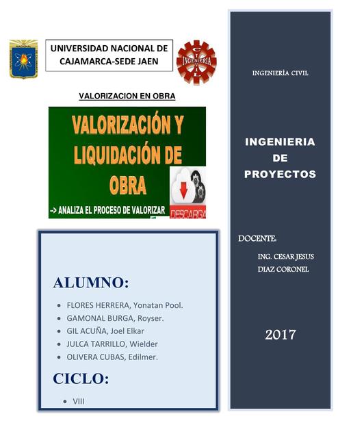 Valorización y liquidación de obra 