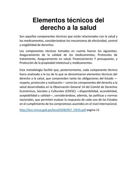 Elementos técnicos del derecho a la salud