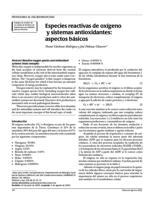 Especies Reactivas de Oxígeno y Sistemas Antioxidantes