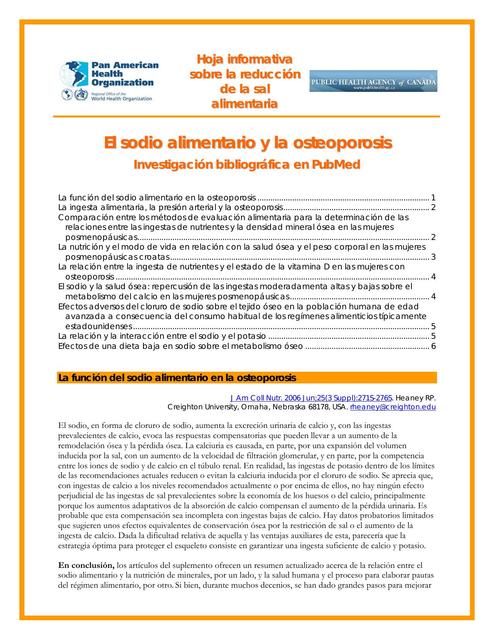 El Sodio Alimentario y la Osteoporosis