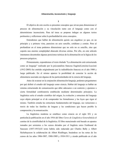 Alimentación Inconsciente y Lenguaje