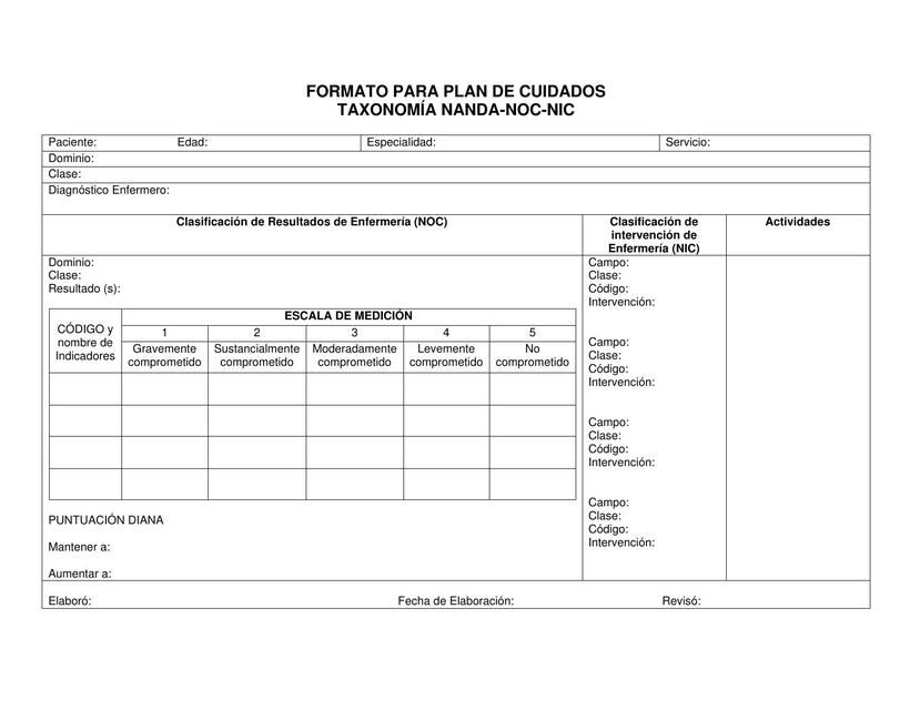 Formato para plan de cuidados taxonom a