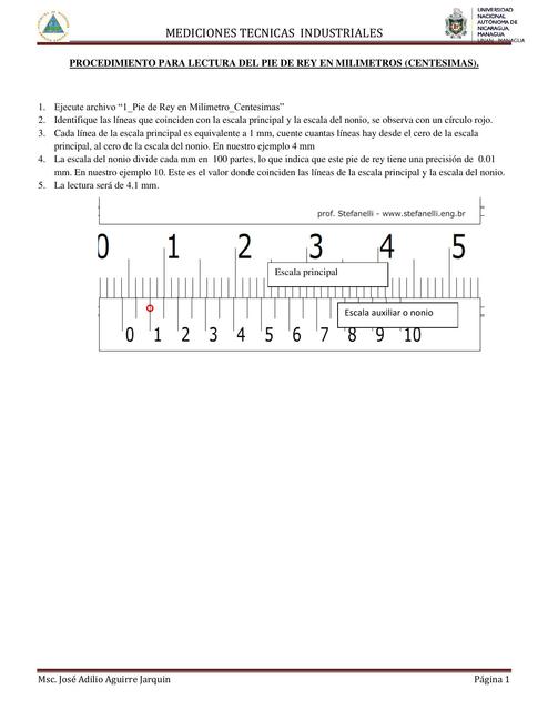 Procedimiento Lectura Pie de Rey en Milímetros