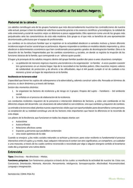 Aspectos psicosociales de los adultos mayores 