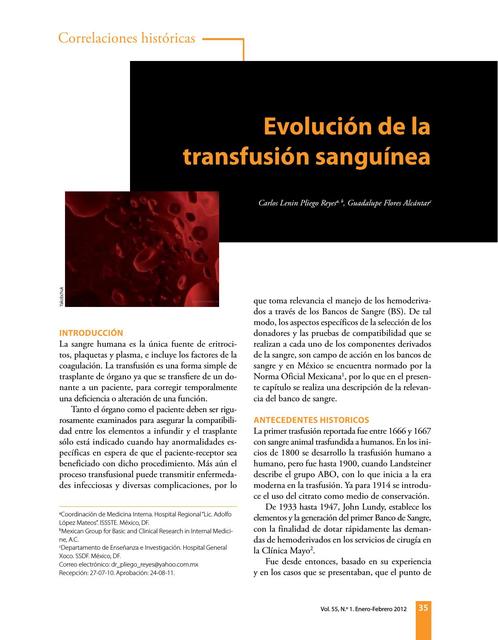 Evolución de la Transfusión Sanguínea 