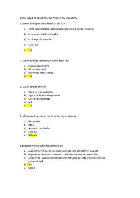 Preguntas sobre Síndrome de Ovario Poliquístico