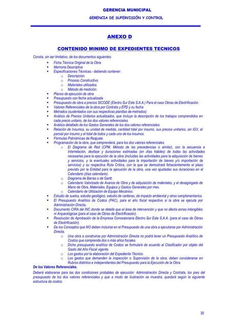 Contenido Mínimo de Expedientes Técnicos