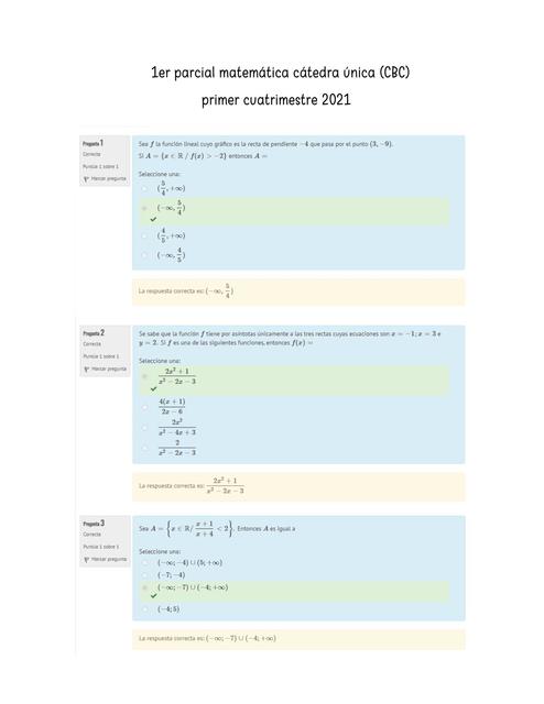 1er Parcial Matemática Cátedra Única (CBC)