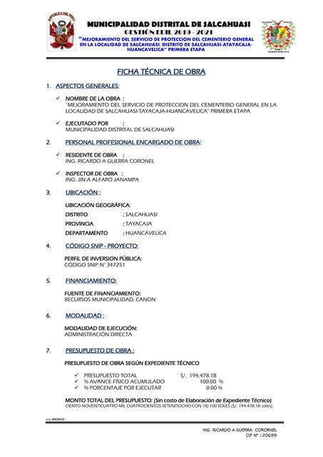 Ficha Técnica de Obra 